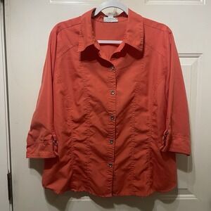 Joanna Women's Size XL Orange/Red 3/4 Sleeve Button Front Shirt
